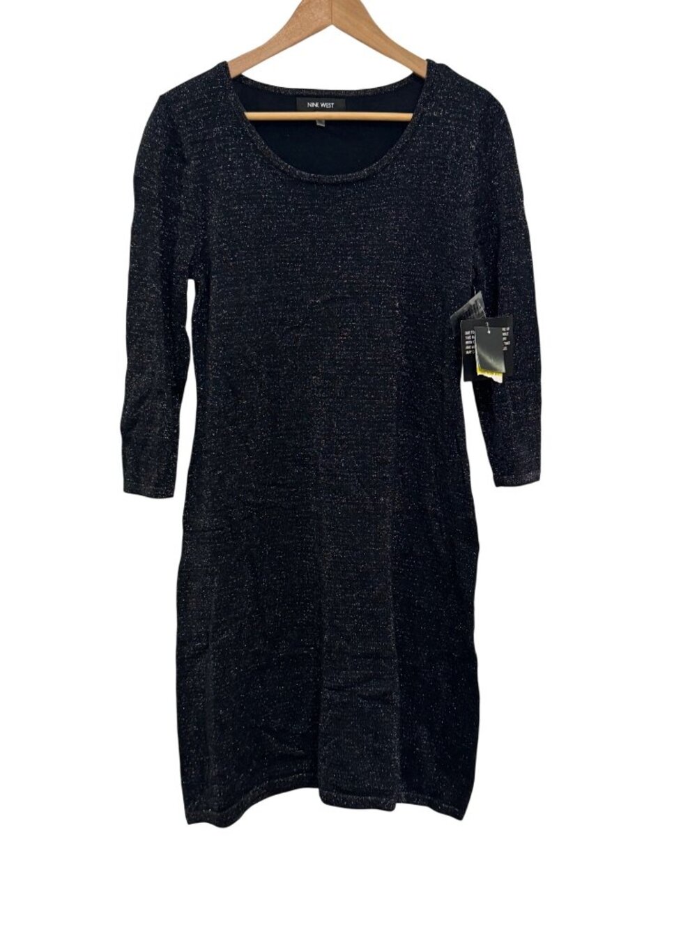 Nine West Black Metallic Knit Dress With 3/4 Sleeves Size M